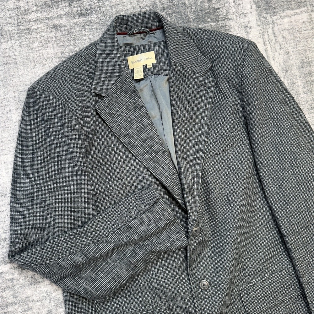Territory Ahead‎ Blazer Jacket Mens 44R Silk Blue Gray Woven Coat Three Button